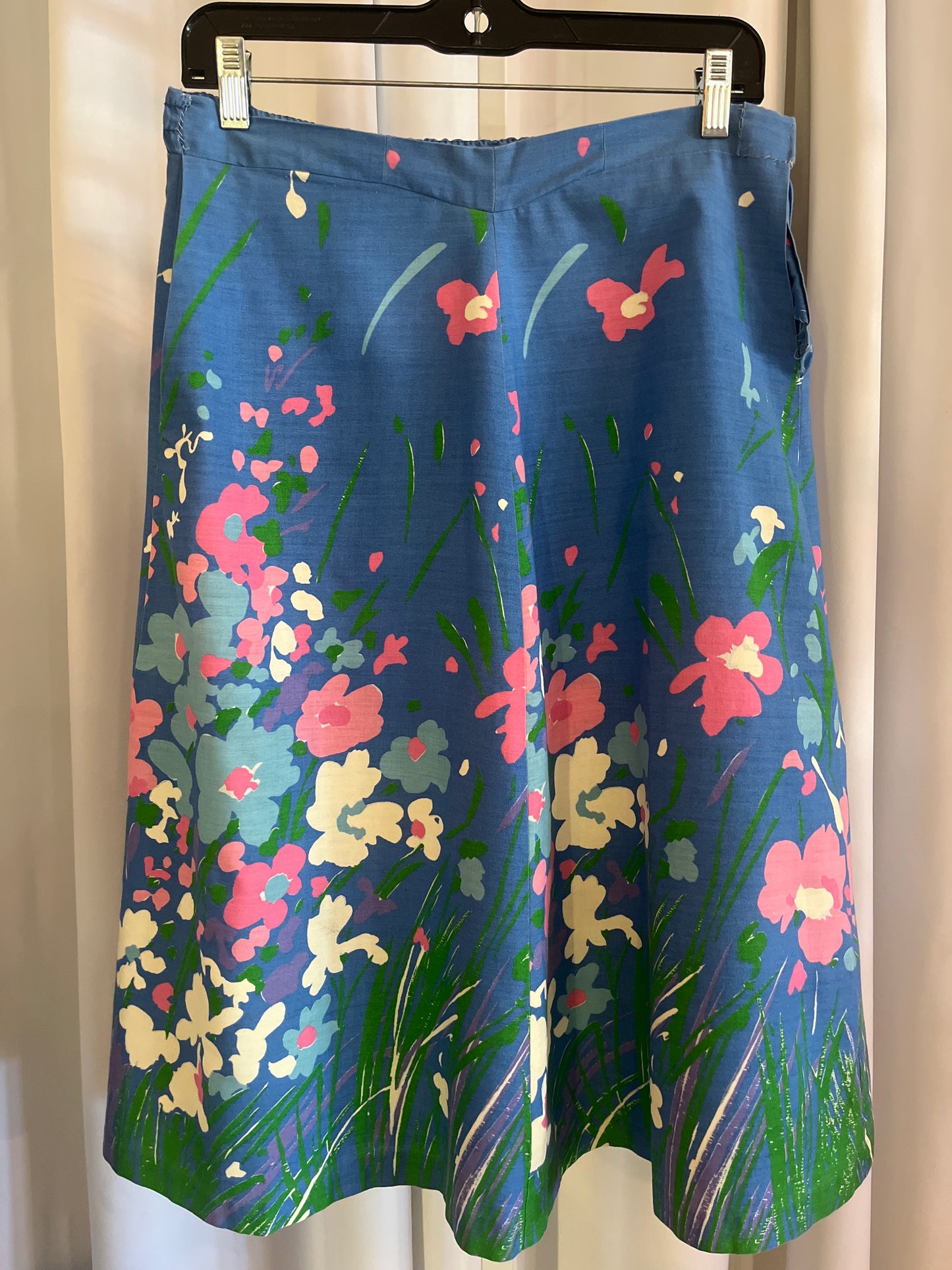 1970s Blue Floral Skirt