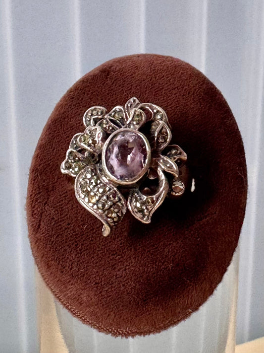 1980s does Art Nouveau Purple Amethyst Sterling Silver Ring