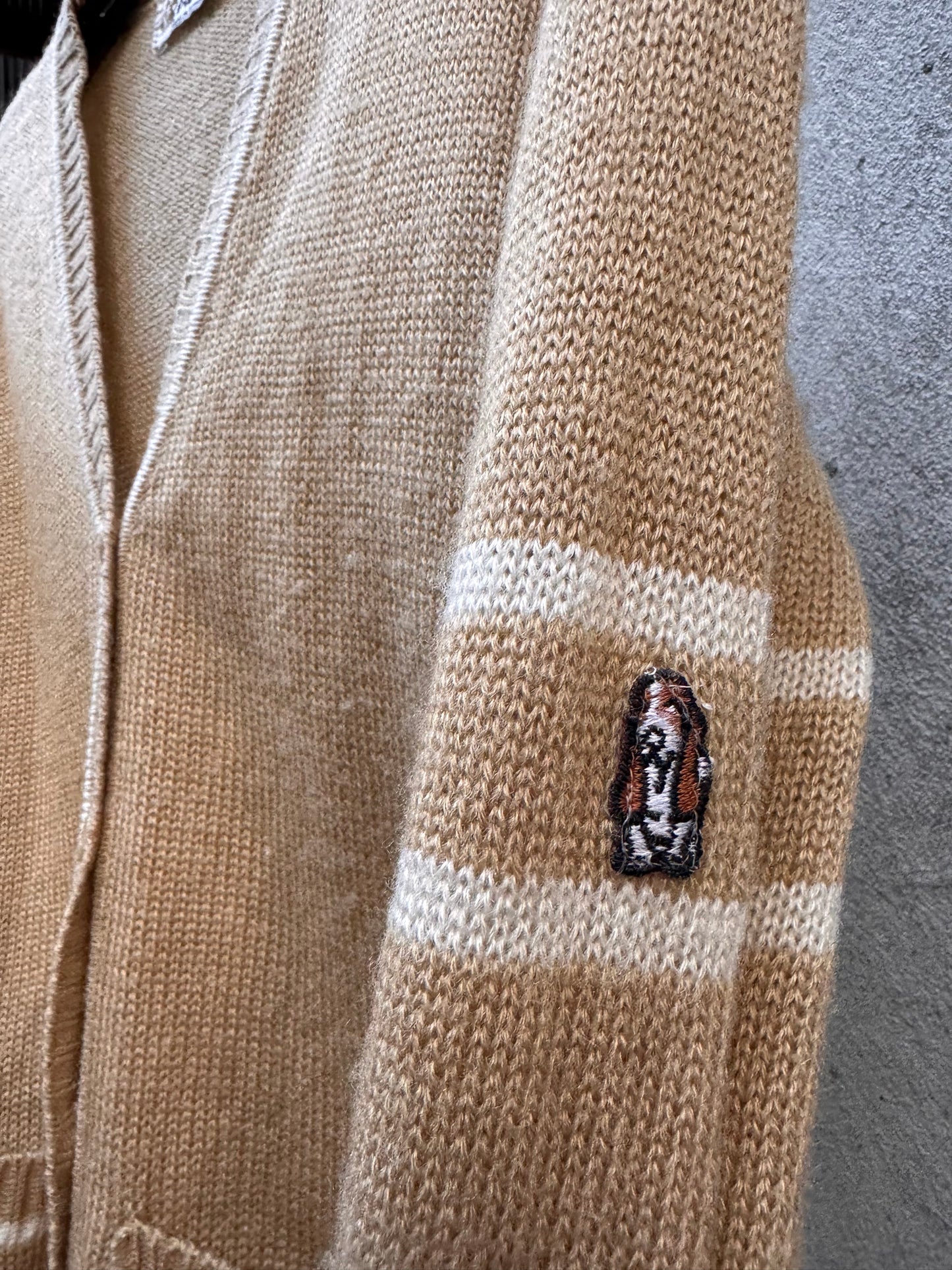 1970s Beige Knit Cardigan with Hush Puppy Patch
