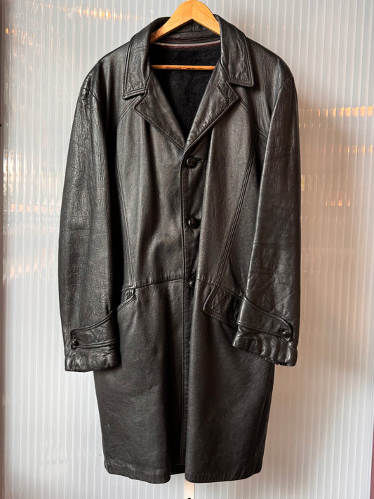 1980s Black Leather Trenchcoat
