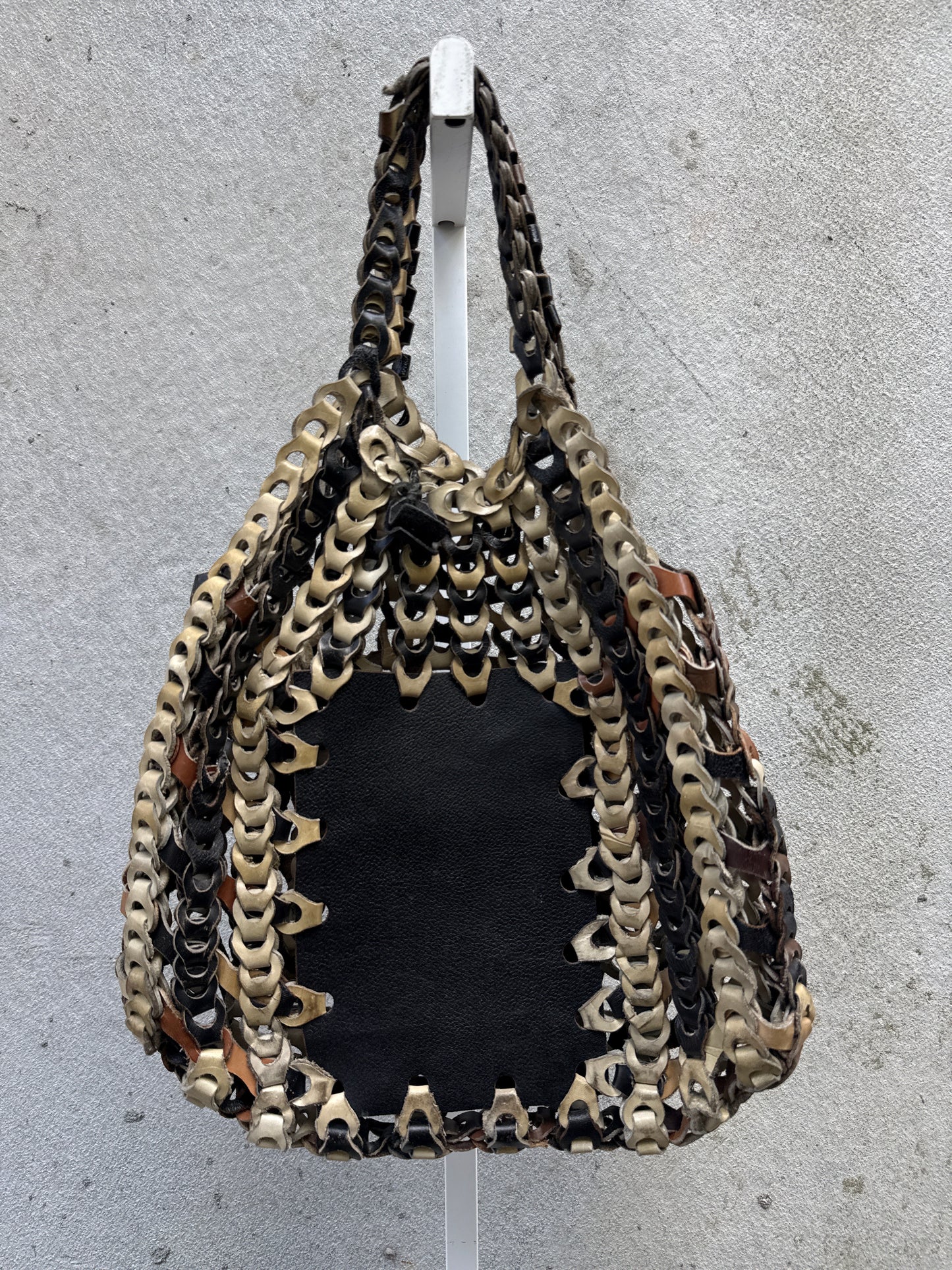 Beige Brown and Black Leather Interlocked Purse