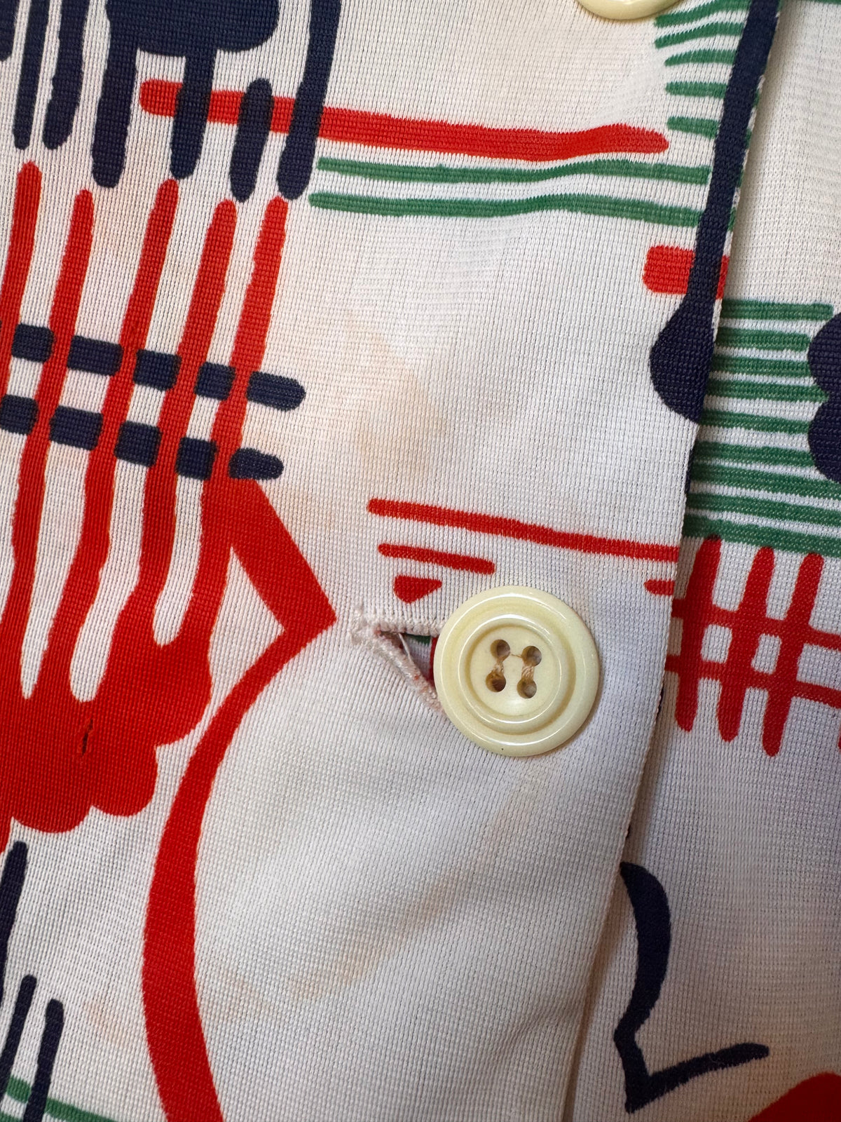 1970s White Orange & Blue Blouse