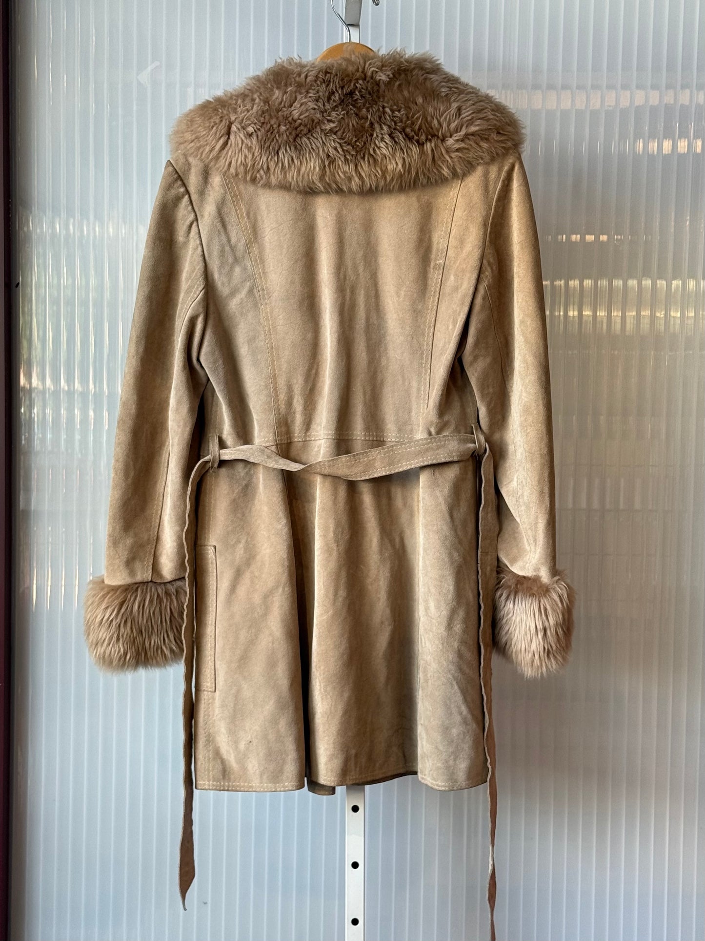 1970s Cream Suede Faux Fur Jacket
