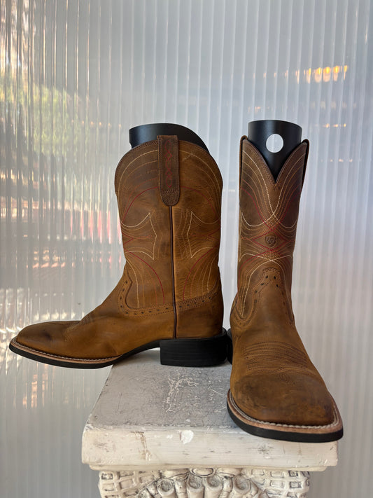 Ariat Brown Leather Square Toe Boots 7D