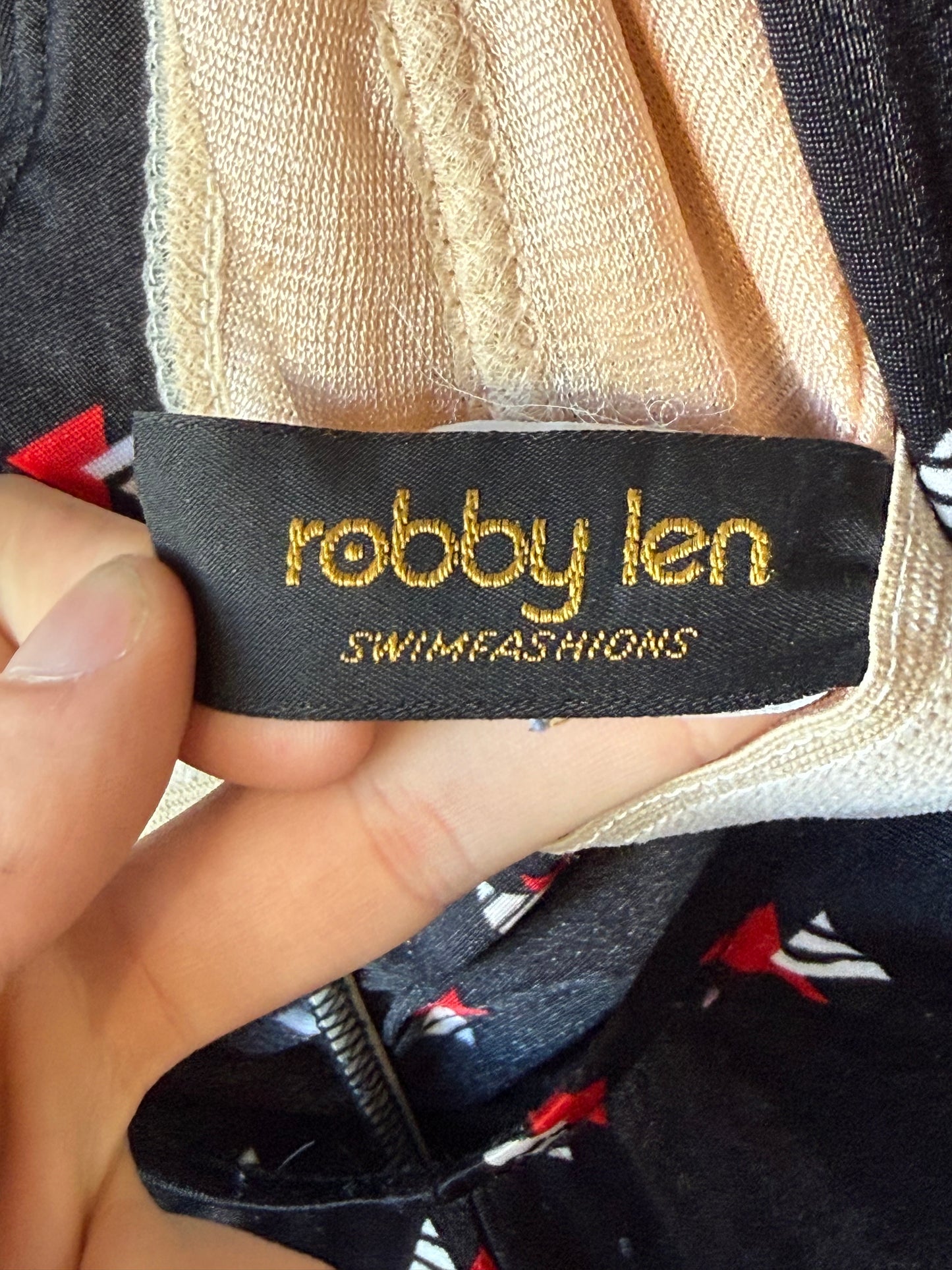 1980s Black Rushed Swimsuit w/ Triangle Pattern