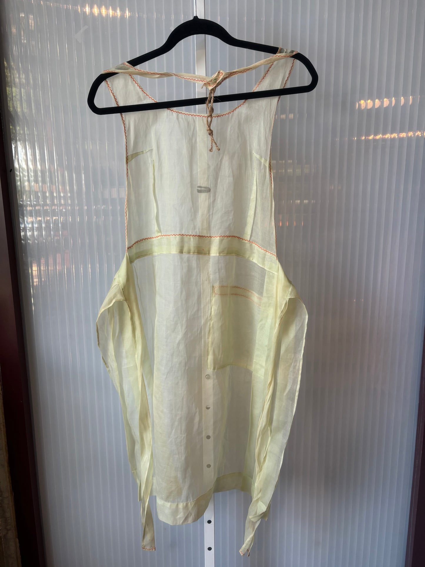 Sheer Yellow Apron w/ Pink Stitching