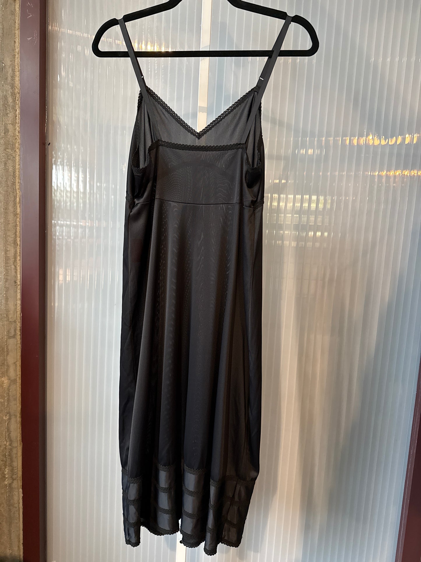 1970s Black Slip with Lace Details