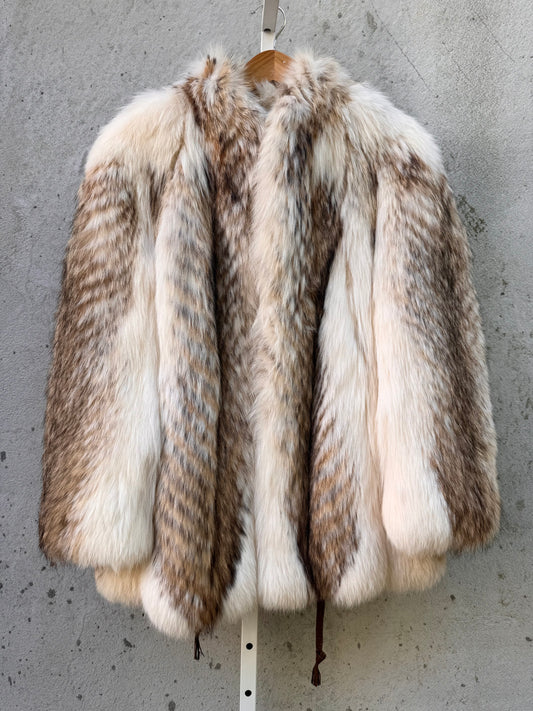 White Coyote Fur Coat w/ Inner Waist Cinch
