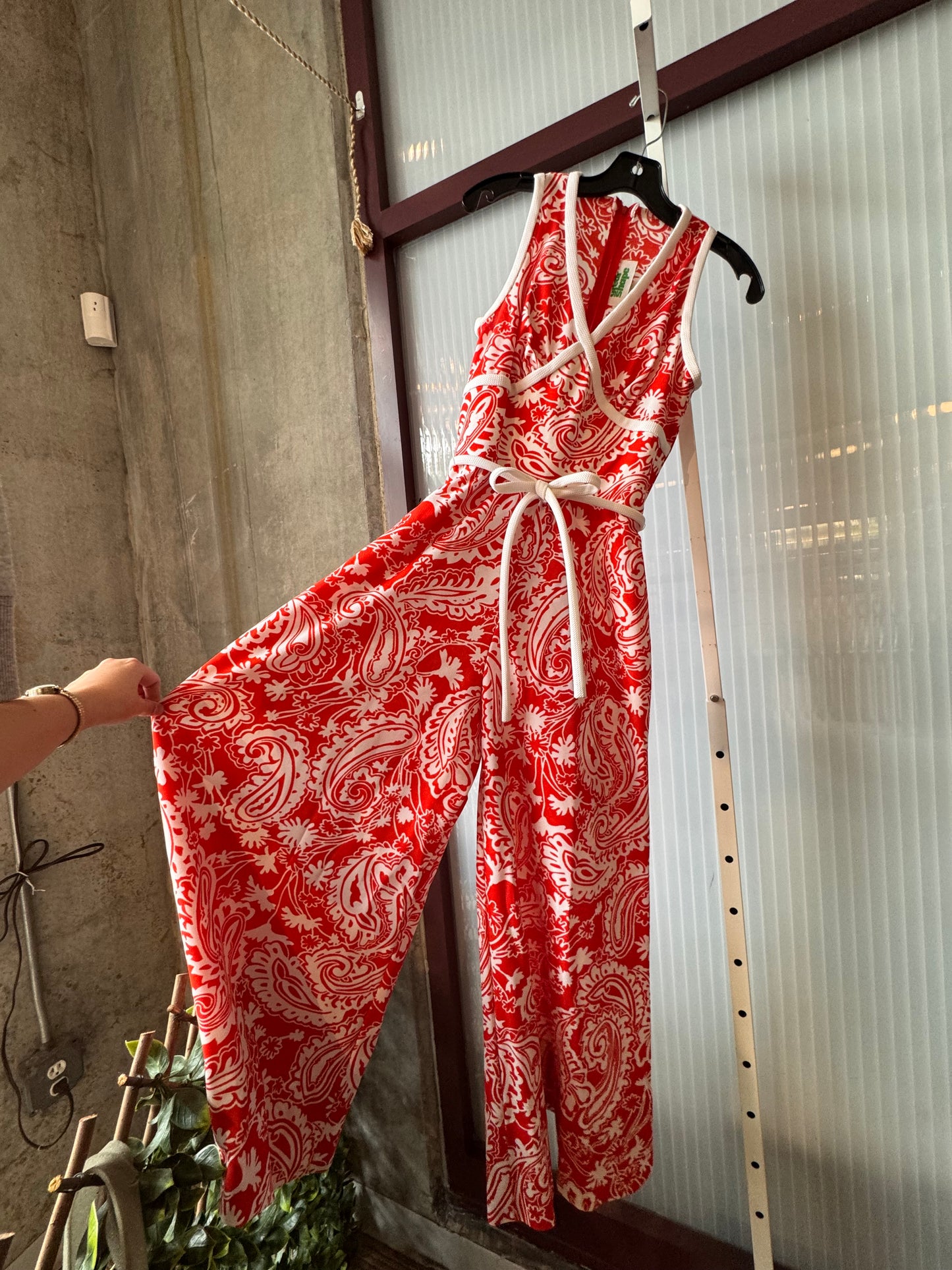 1970s Red & White Paisley Pattern Jumpsuit