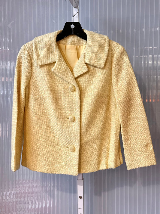 1970s Yellow Knit Blazer & Skirt Set with Fabulous Buttons