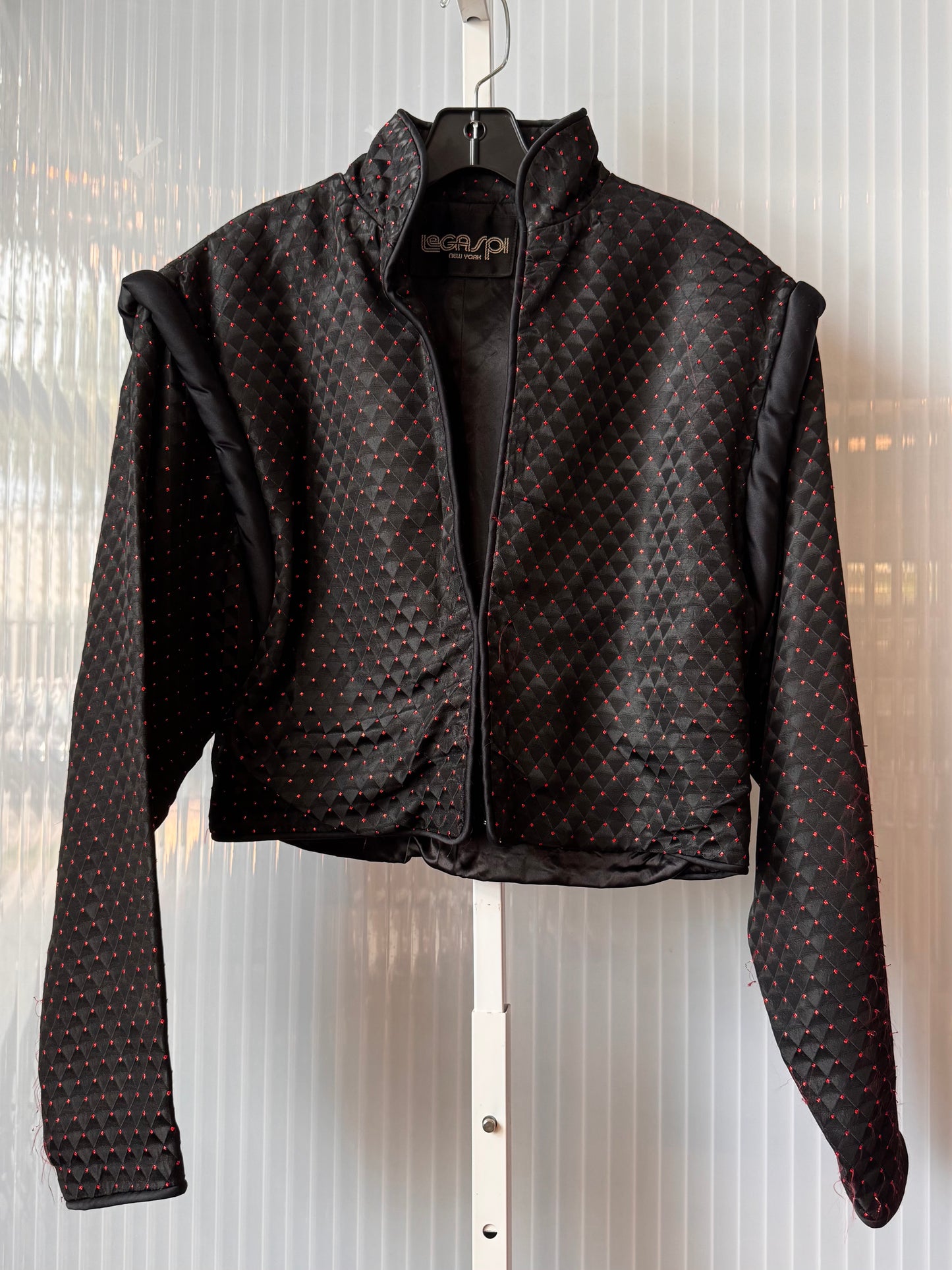 1980s Black & Metallic Red Satin Jacket