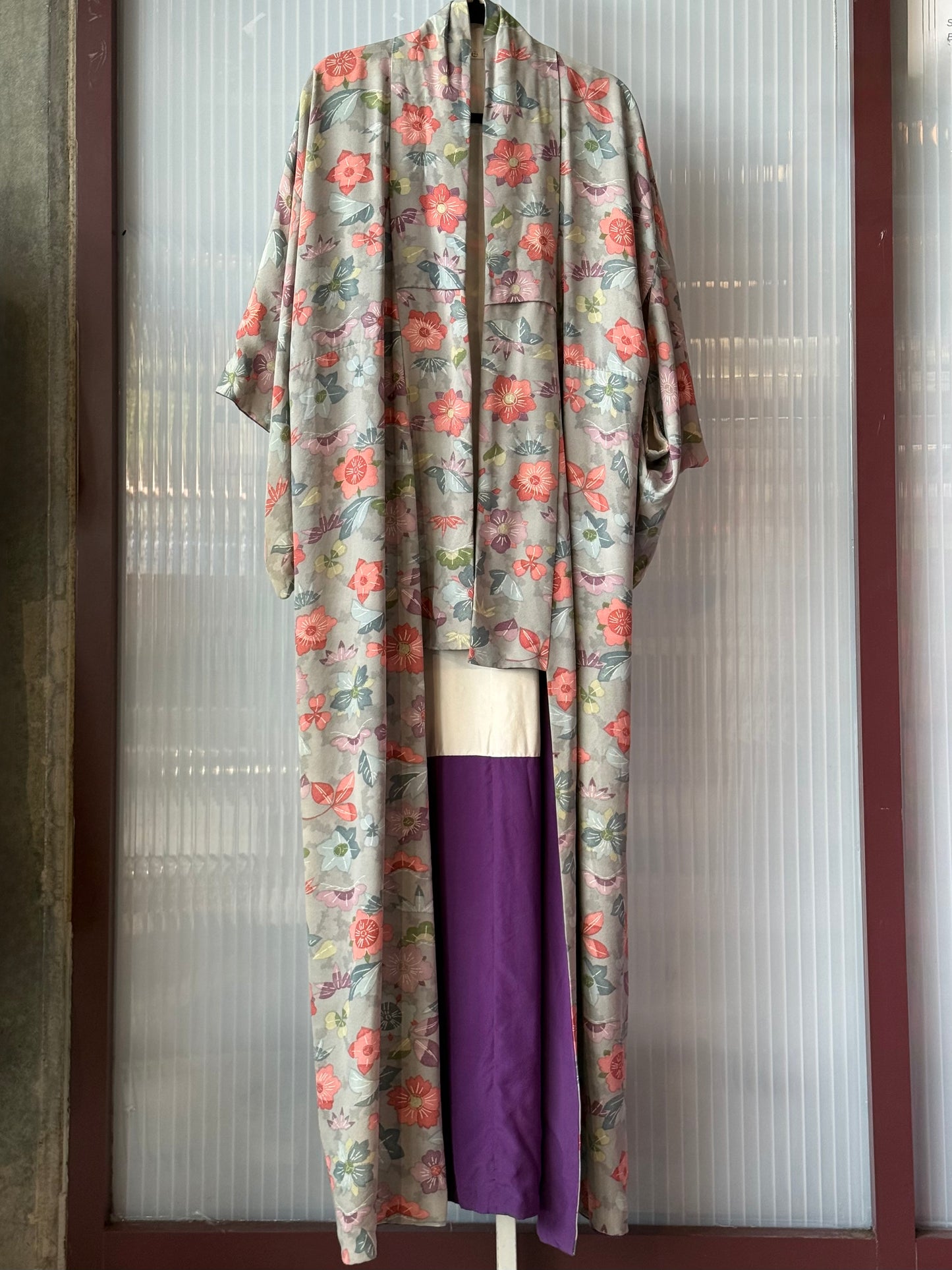 Grey Kimono with Pastel Floral Print