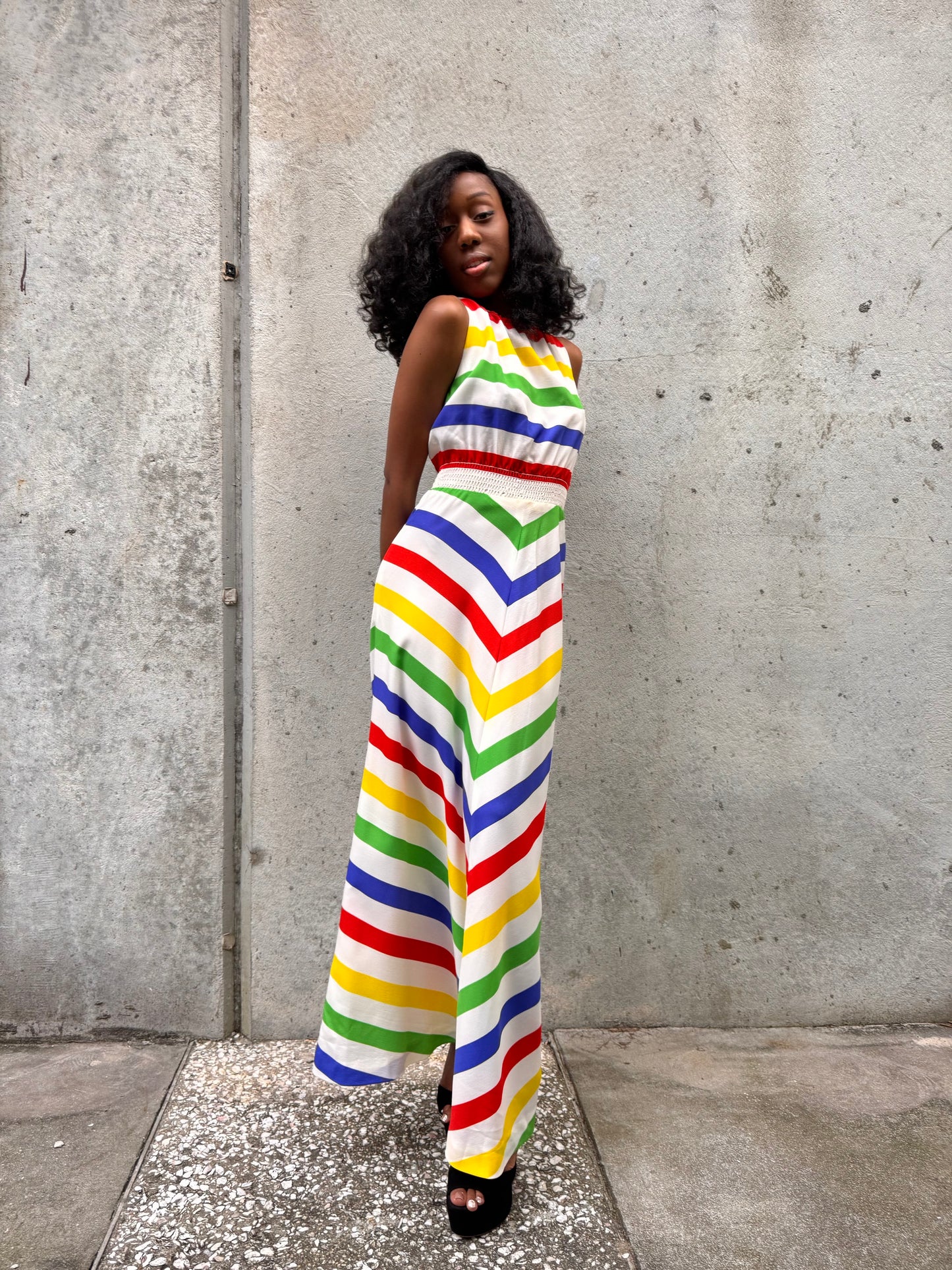 1970s Multicolor Striped Dress