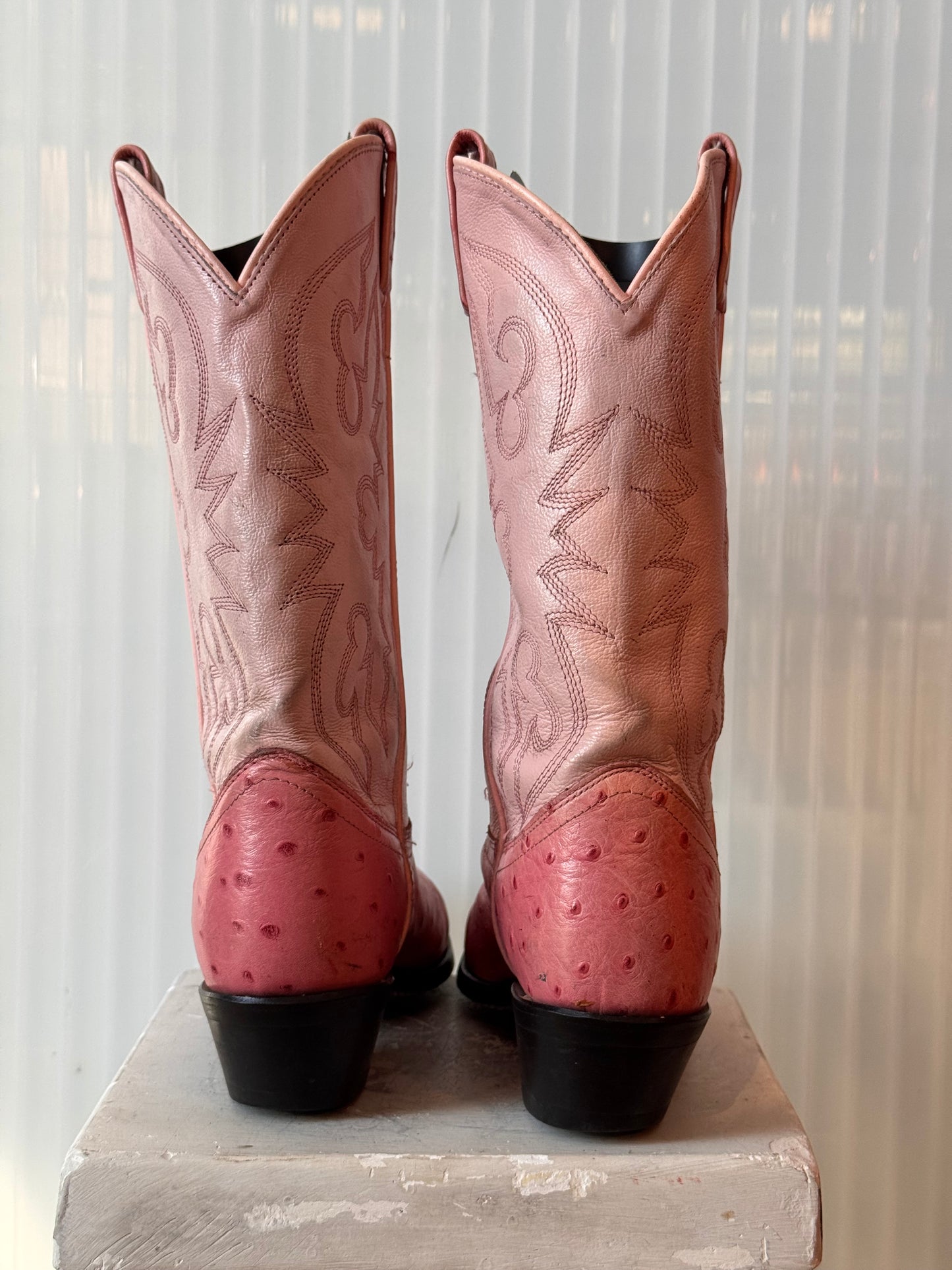 Pink Ostrich Leather Western Boots