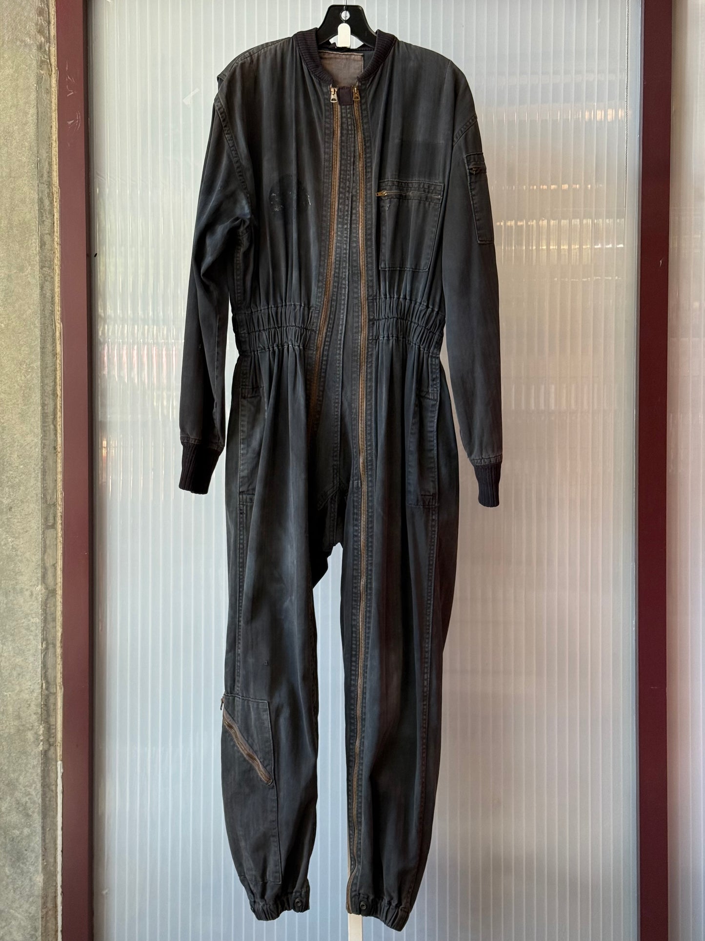 1980s Black Distressed Double Full Zip Flight Suit