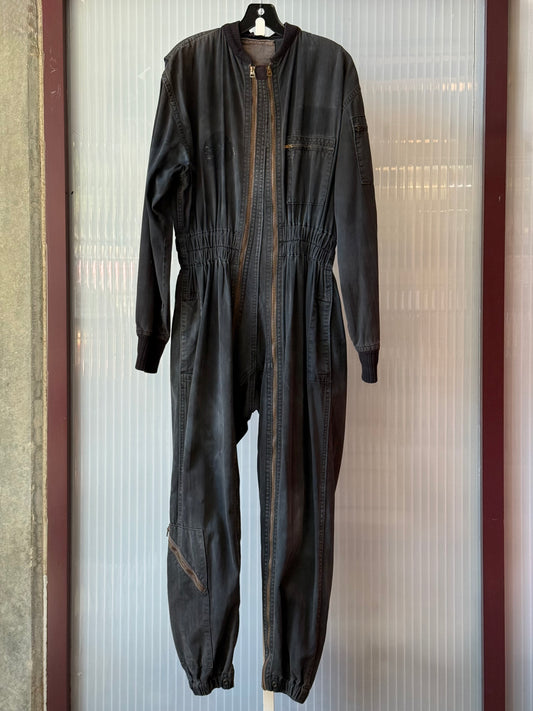 1980s Black Distressed Double Full Zip Flight Suit