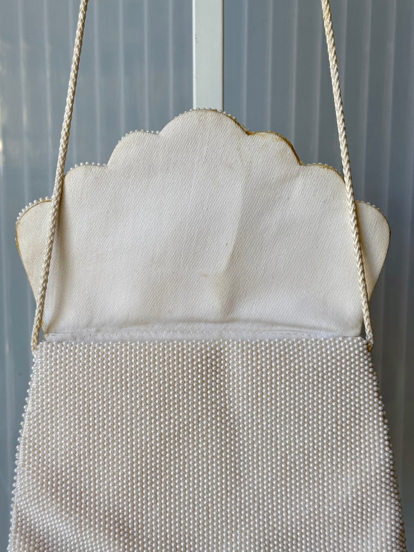 1960s Handmade White Beaded Evening Bag