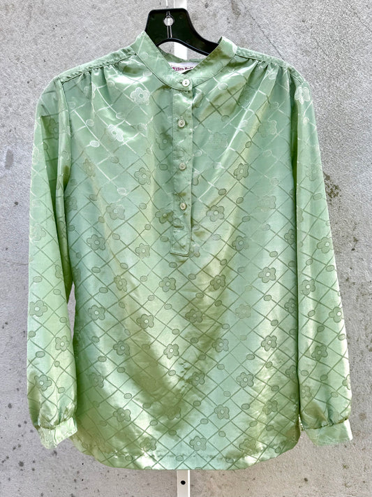 1970s Light Green Collarless Button-Front Blouse