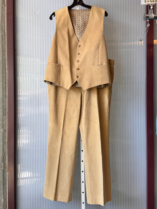 1970s Cream Corduroy Vest & Pants Suit Set
