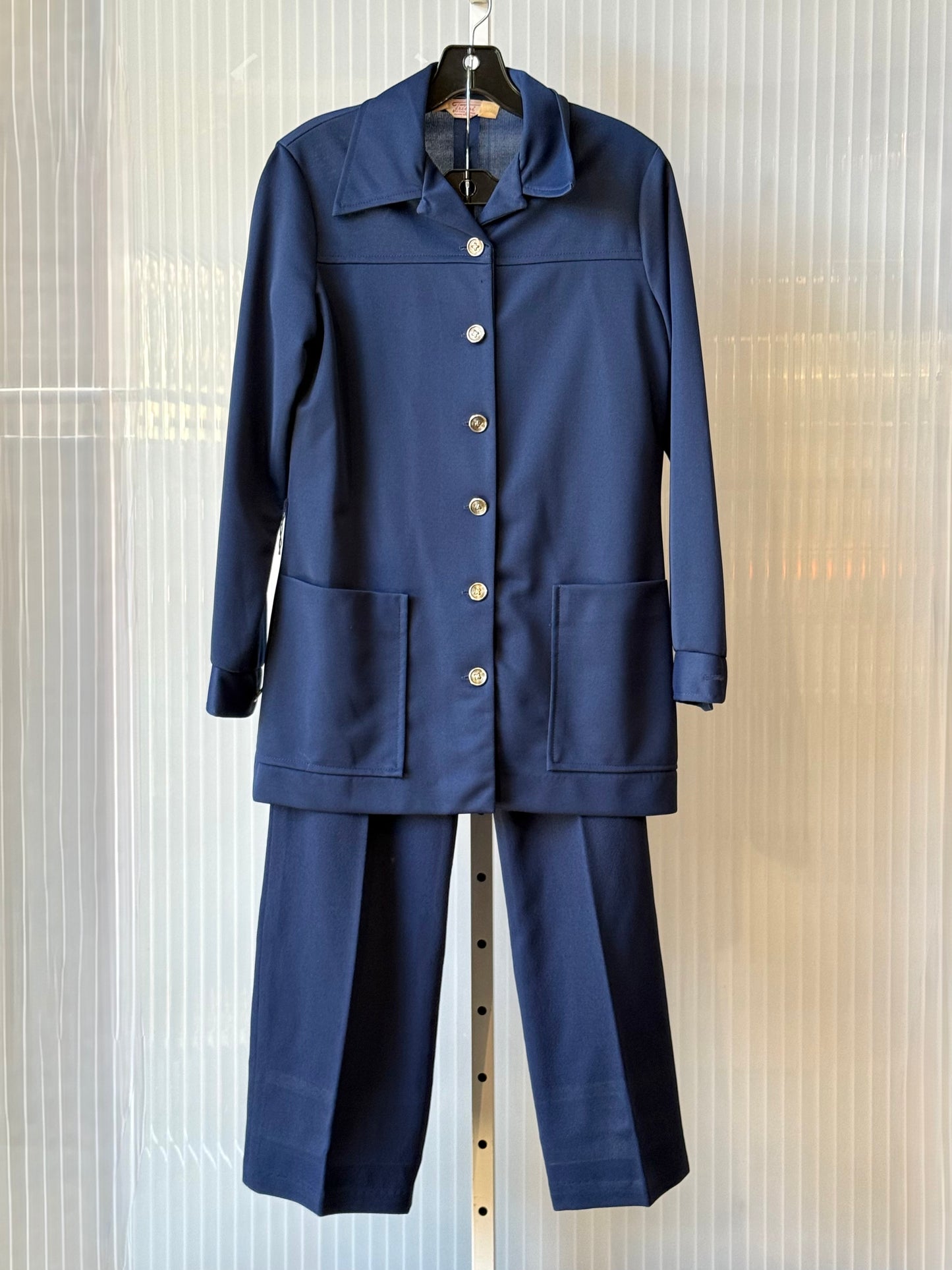 1970s Dark Blue Jacket & Pants Leisure Suit Set