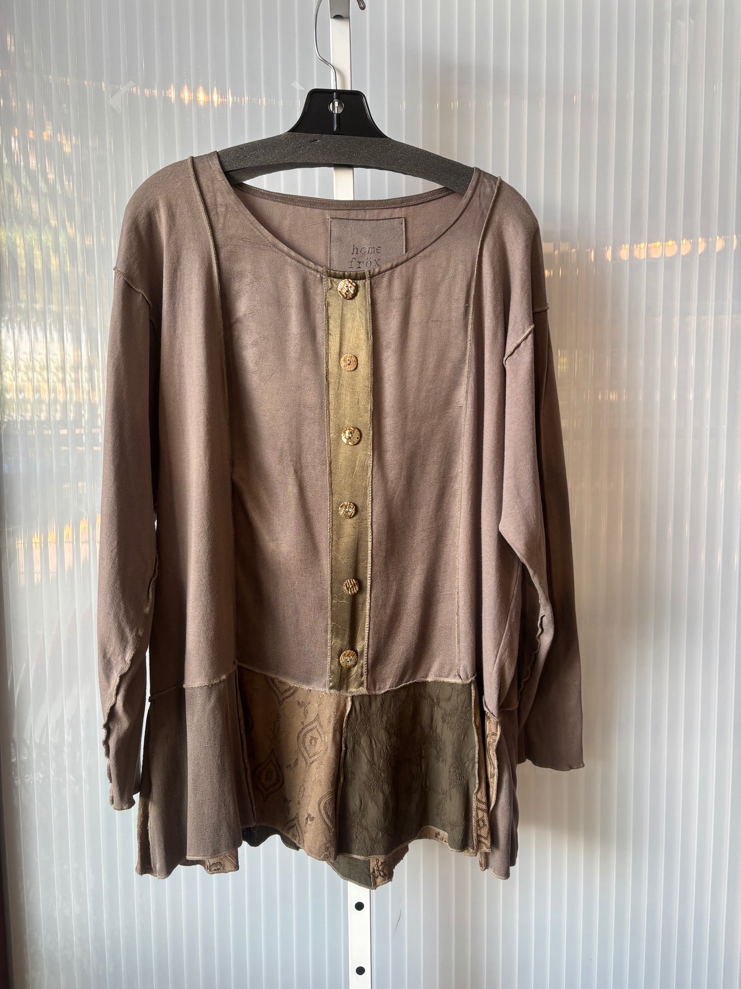 1990s Boho Patchwork Blouse and Skirt Set with Abalone Buttons