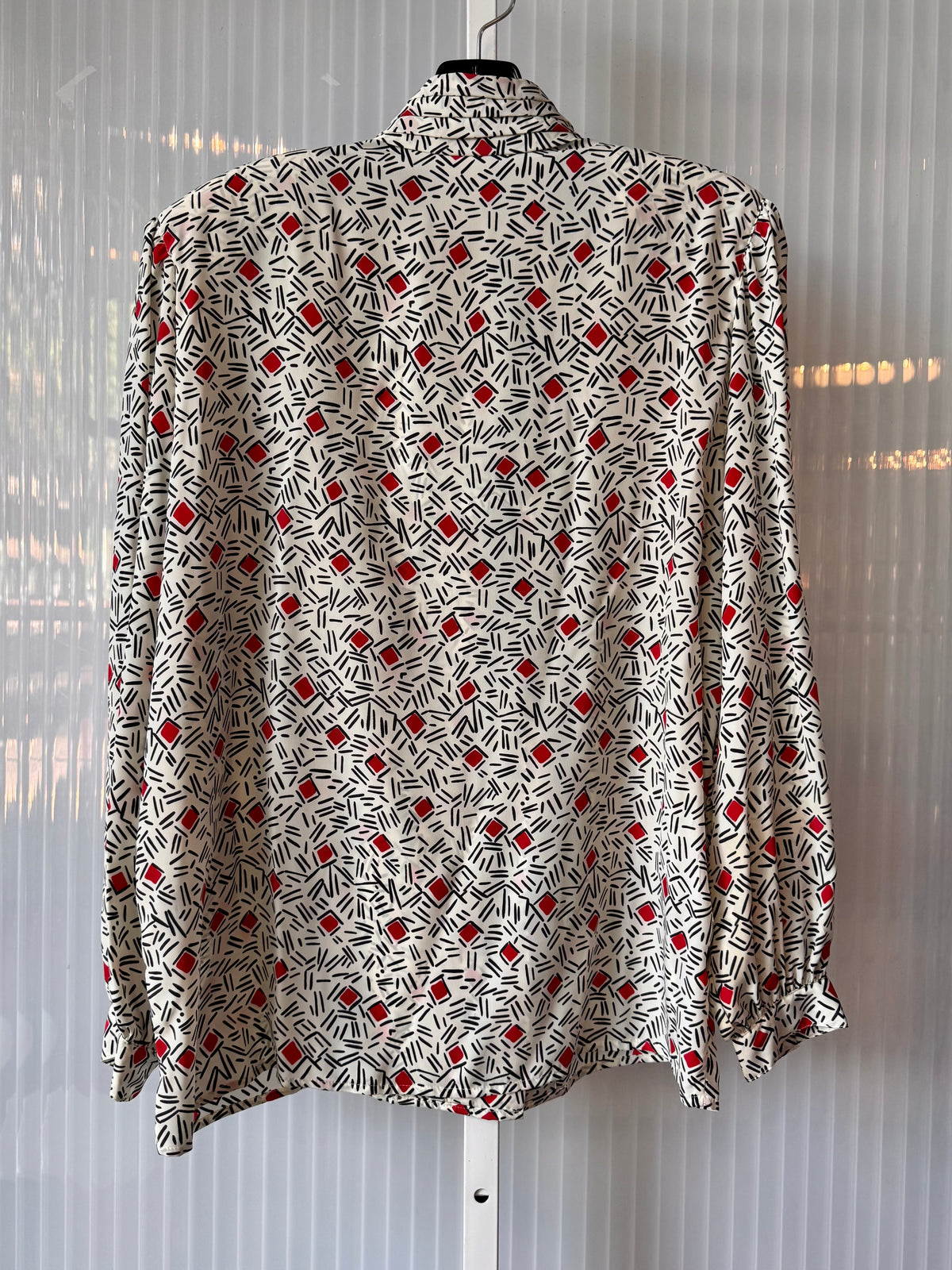 1980s Red White & Black Geometric Print Blouse