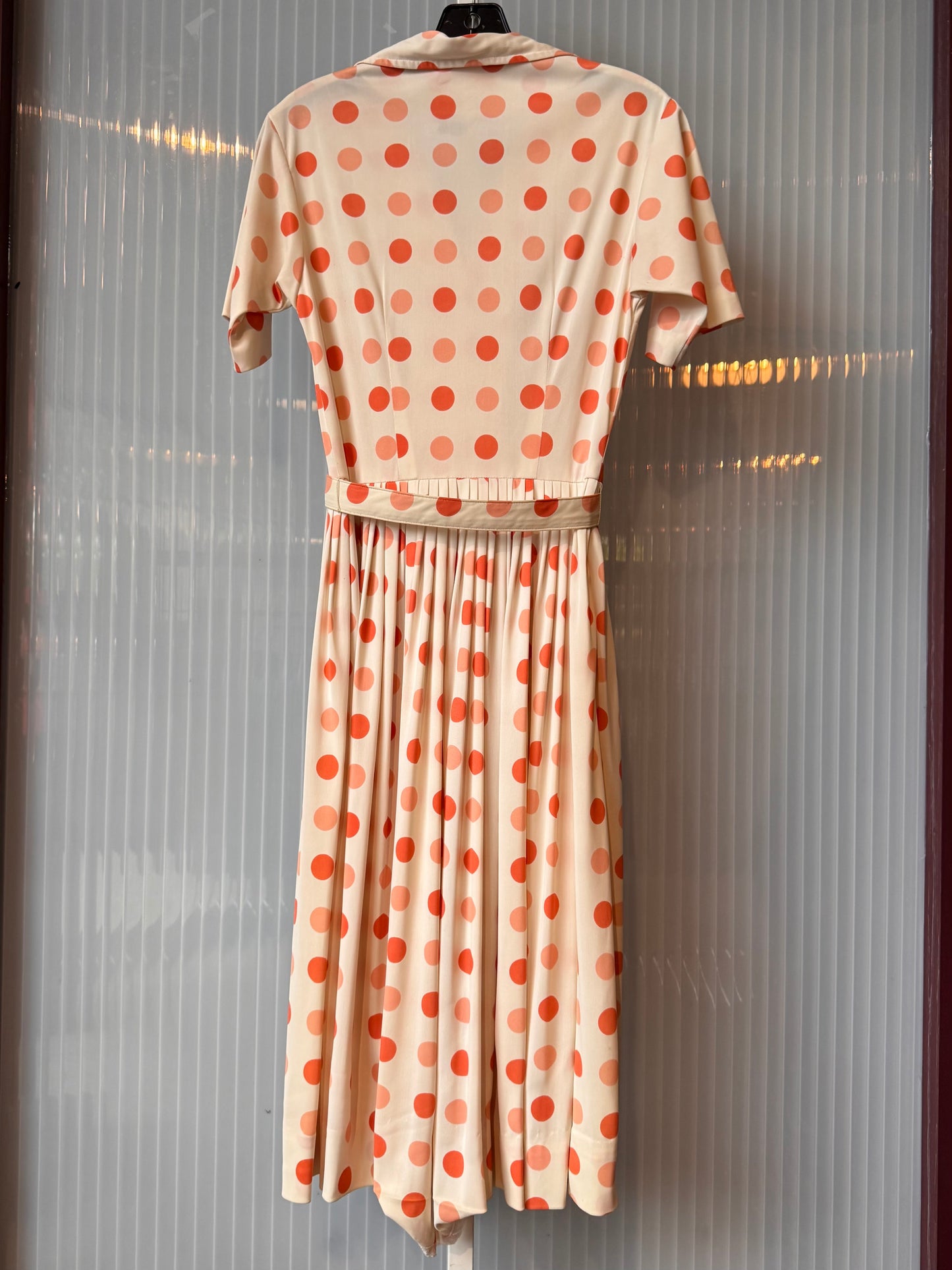 1950s / 60s White & Orange Polka Dot Shirtwaist Dress