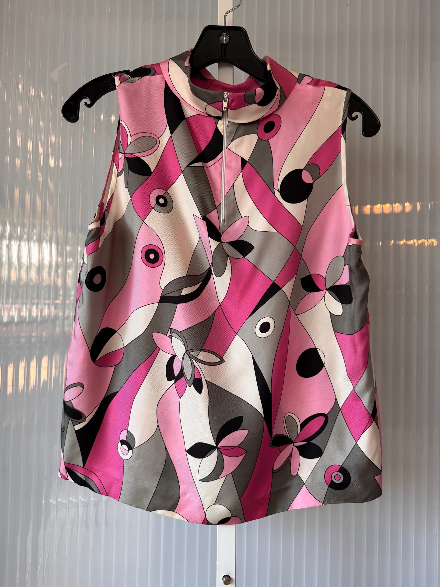 1990s Pink & Gray Geometric Blouse