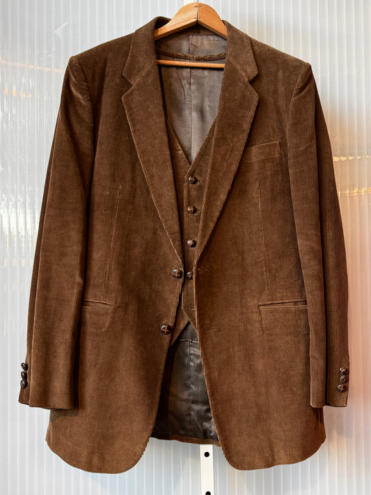 1980s Dark Brown Corduroy Blazer & Vest Set