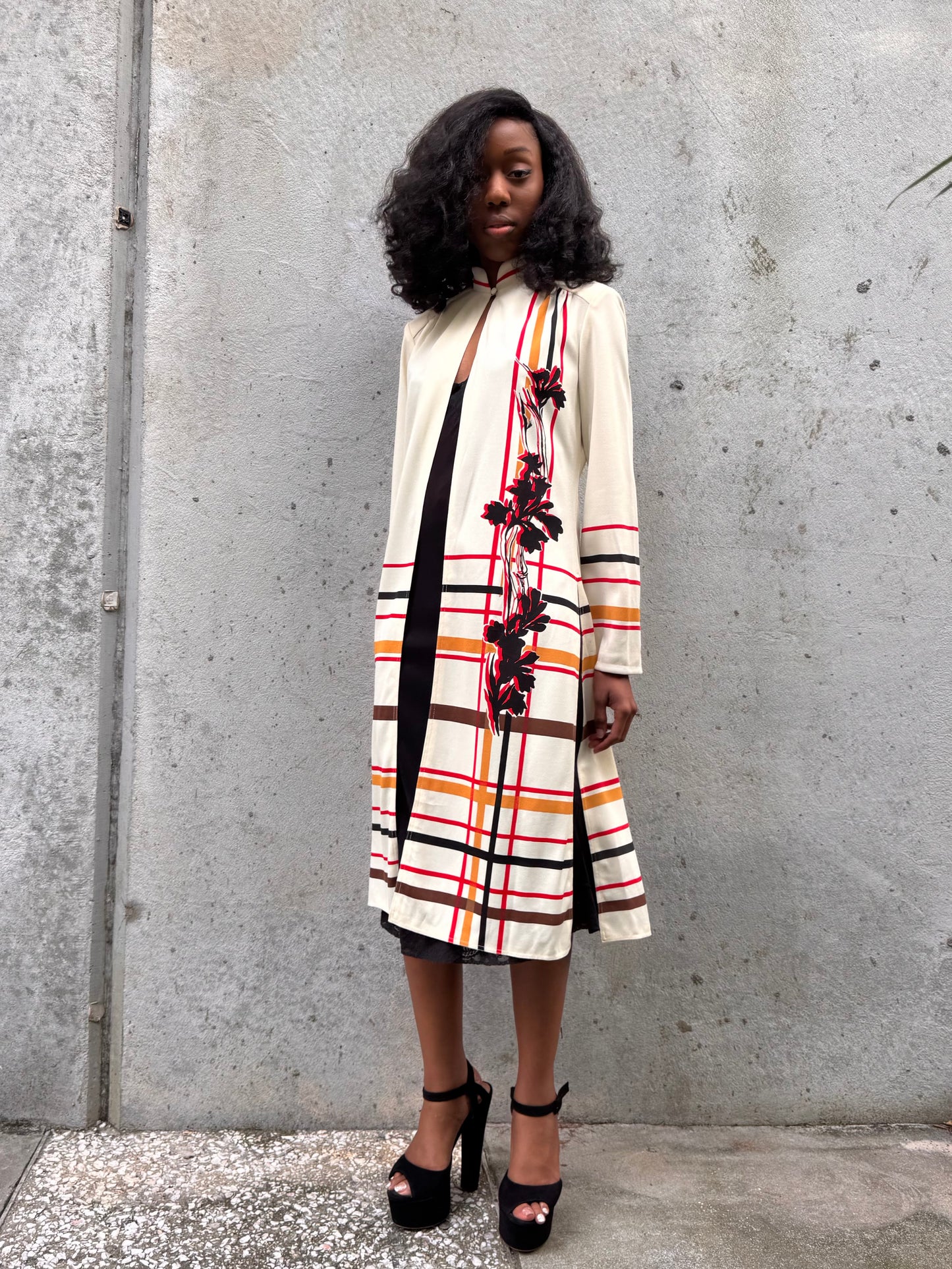 1970s Cream Red & Black Striped Open-Front Jacket