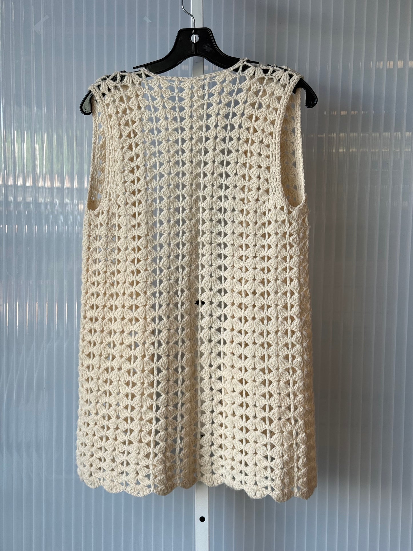 1970s Cream Crochet Long Vest & Skirt Set
