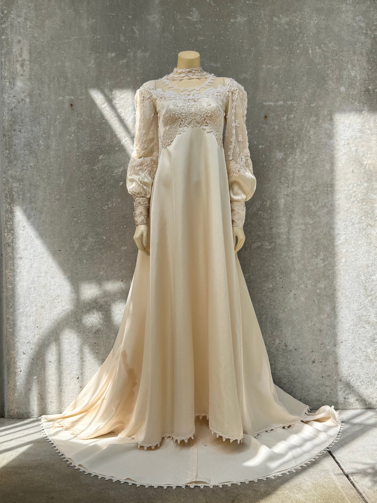 1980s does Victorian Cream Lace & Satin Wedding Dress