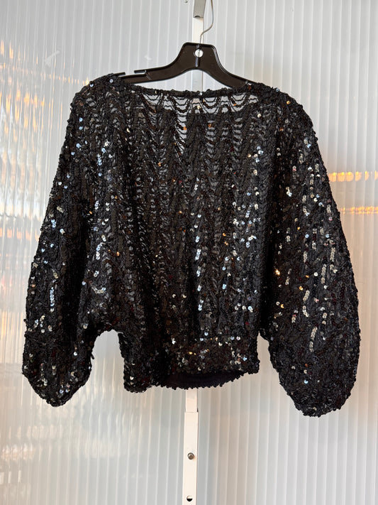 1970s Black Sheer Sequin Long-Sleeve Disco Blouse