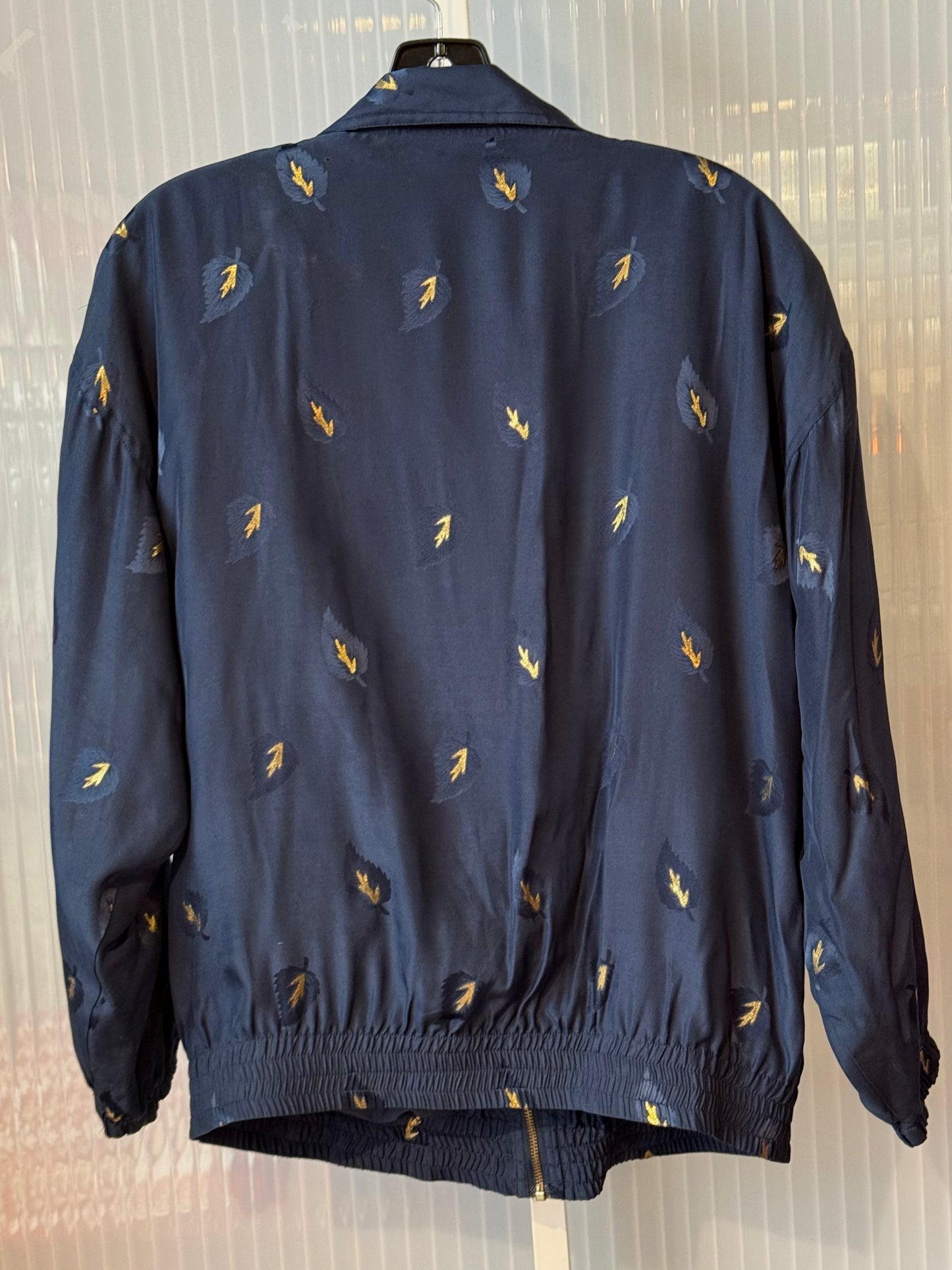 1990s Navy Silk Windbreaker Jacket w/ Gold Details