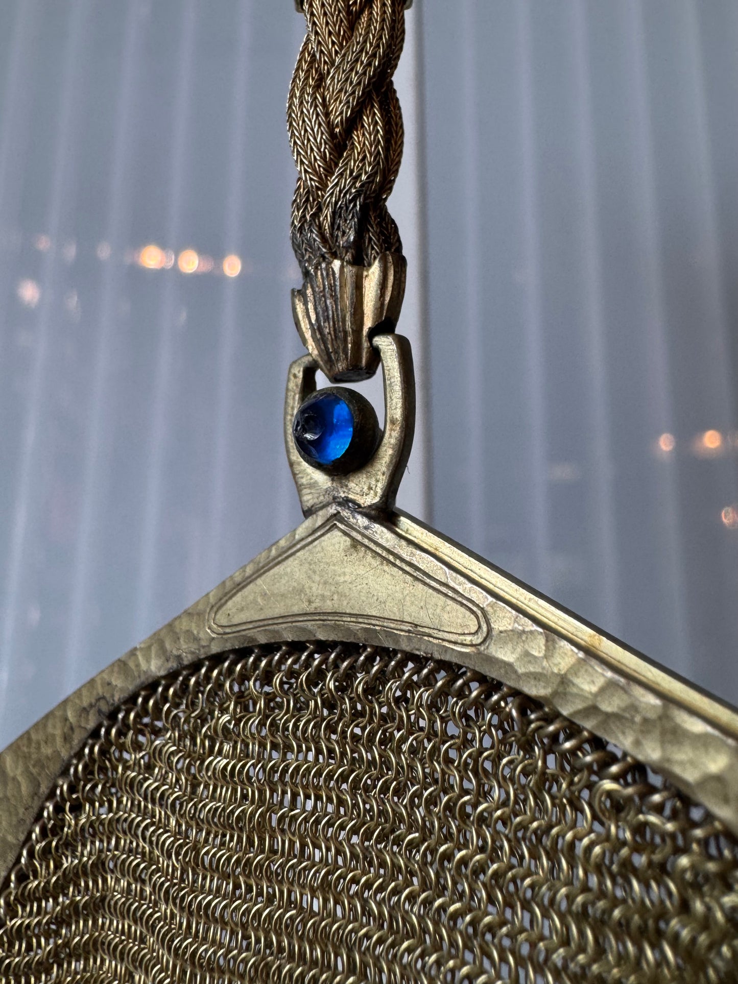 1930s Gold Tone Art Deco Mesh Evening Bag