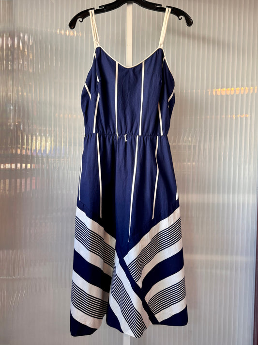 1970s Blue White & Black Dress