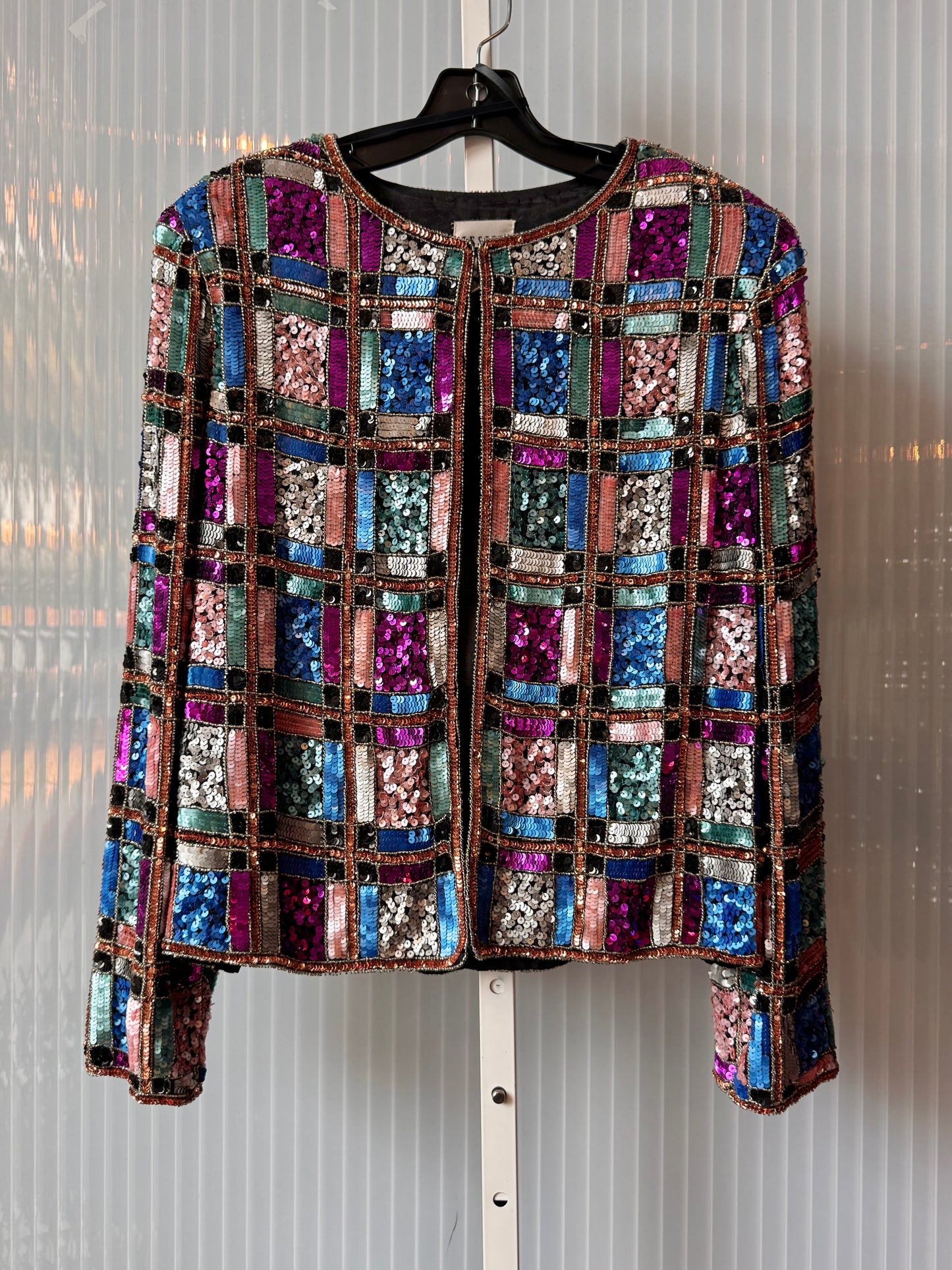 1990s Multicolor Plaid Sequin Evening Jacket