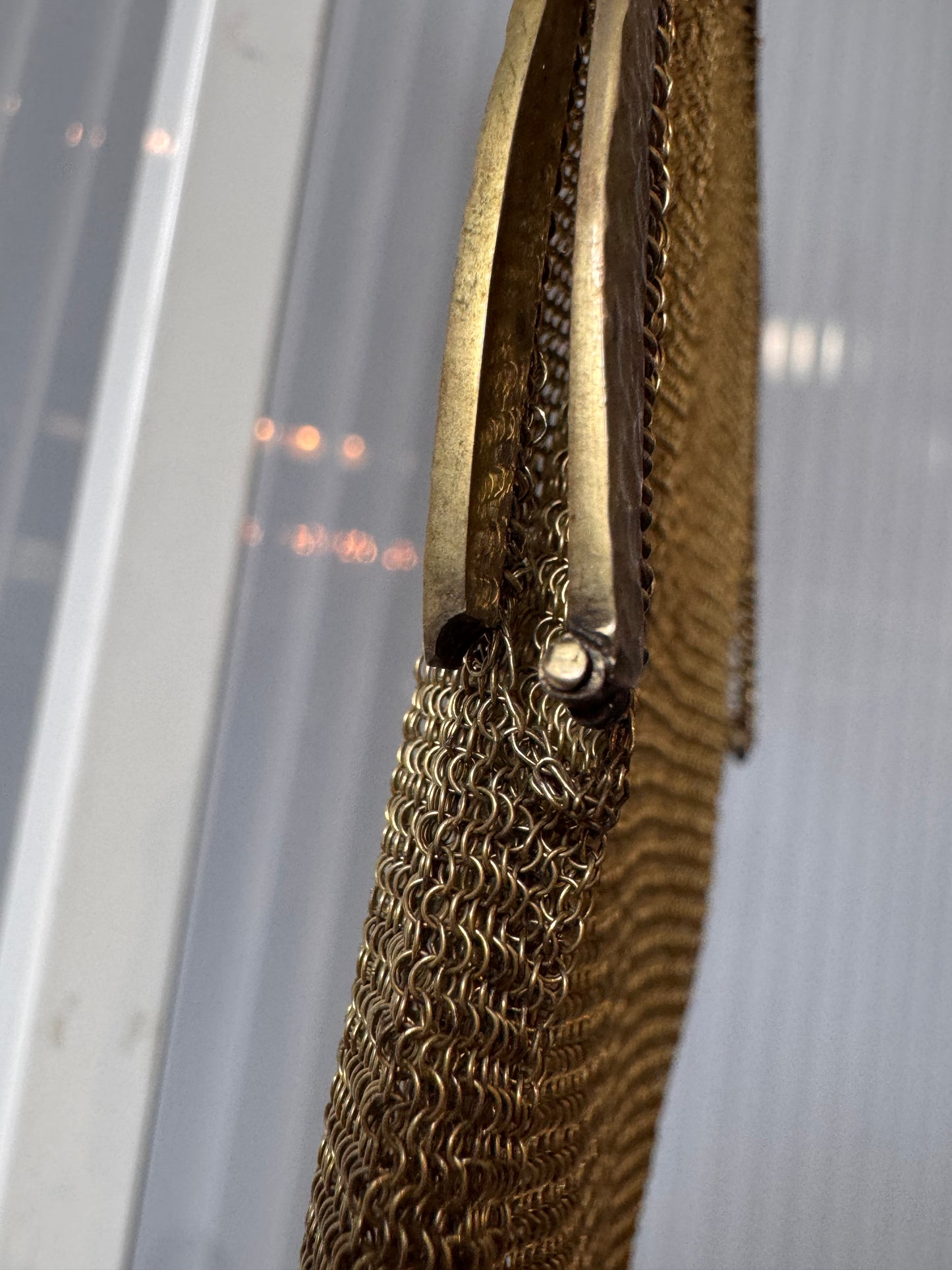1930s Gold Tone Art Deco Mesh Evening Bag