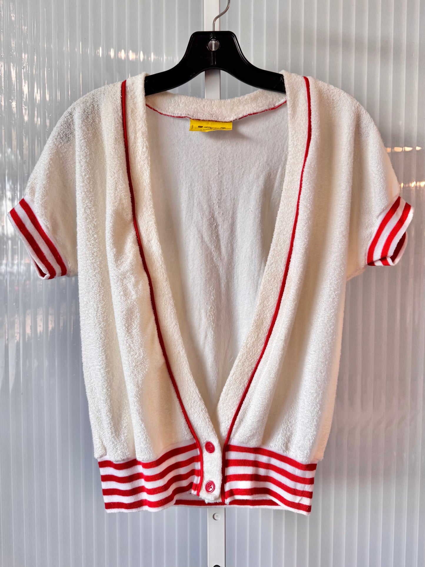 1970s White & Red Terrycloth Cardigan