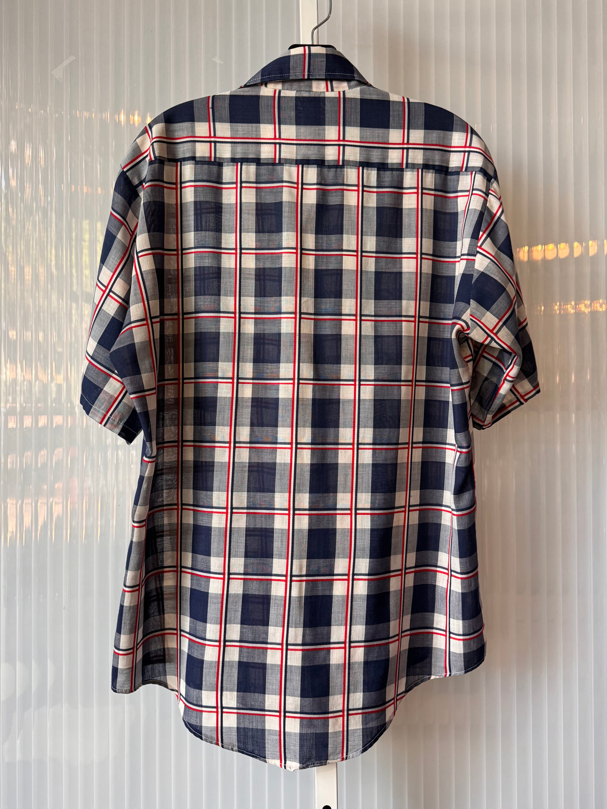 1970s Blue White & Red Gingham Shirt