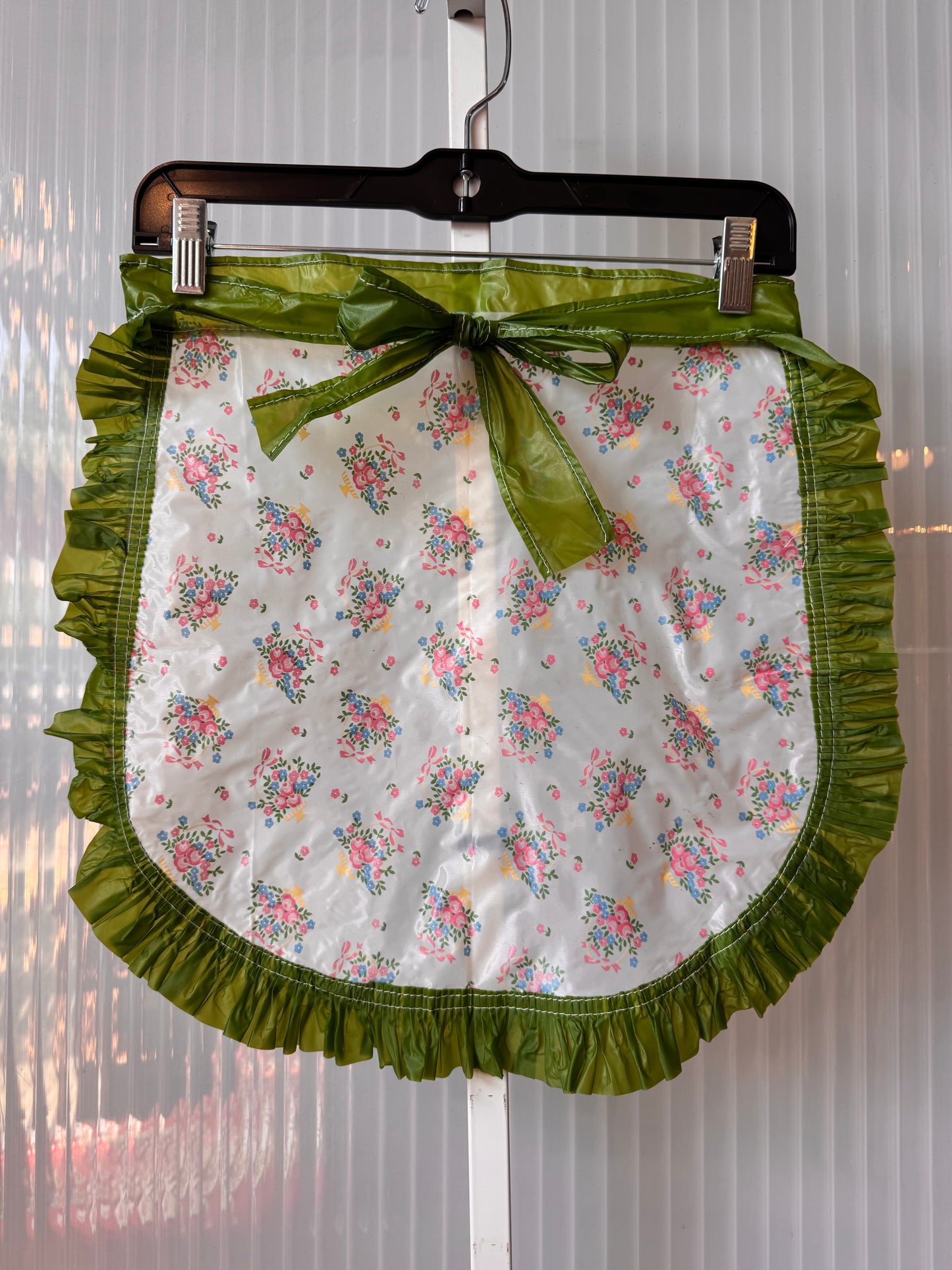 1960s Pink & Green Floral Plastic Apron