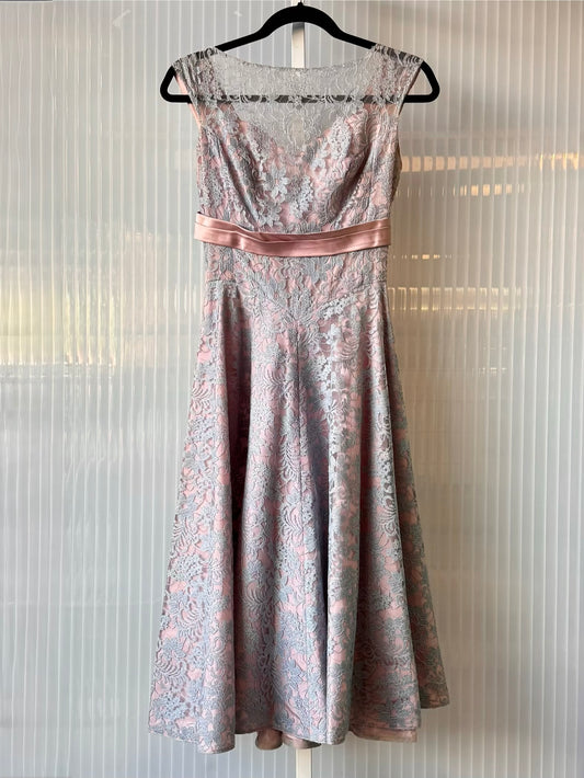1960s Blue Lace & Lavender Satin Formal Dress