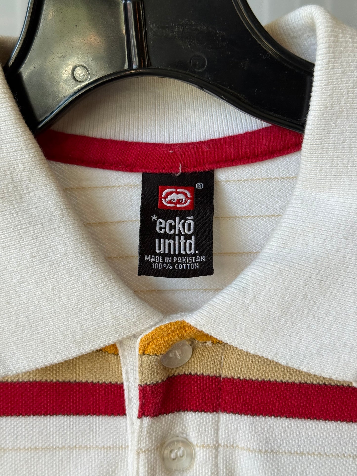Y2K ecko White Red & Yellow Striped Collared Shirt