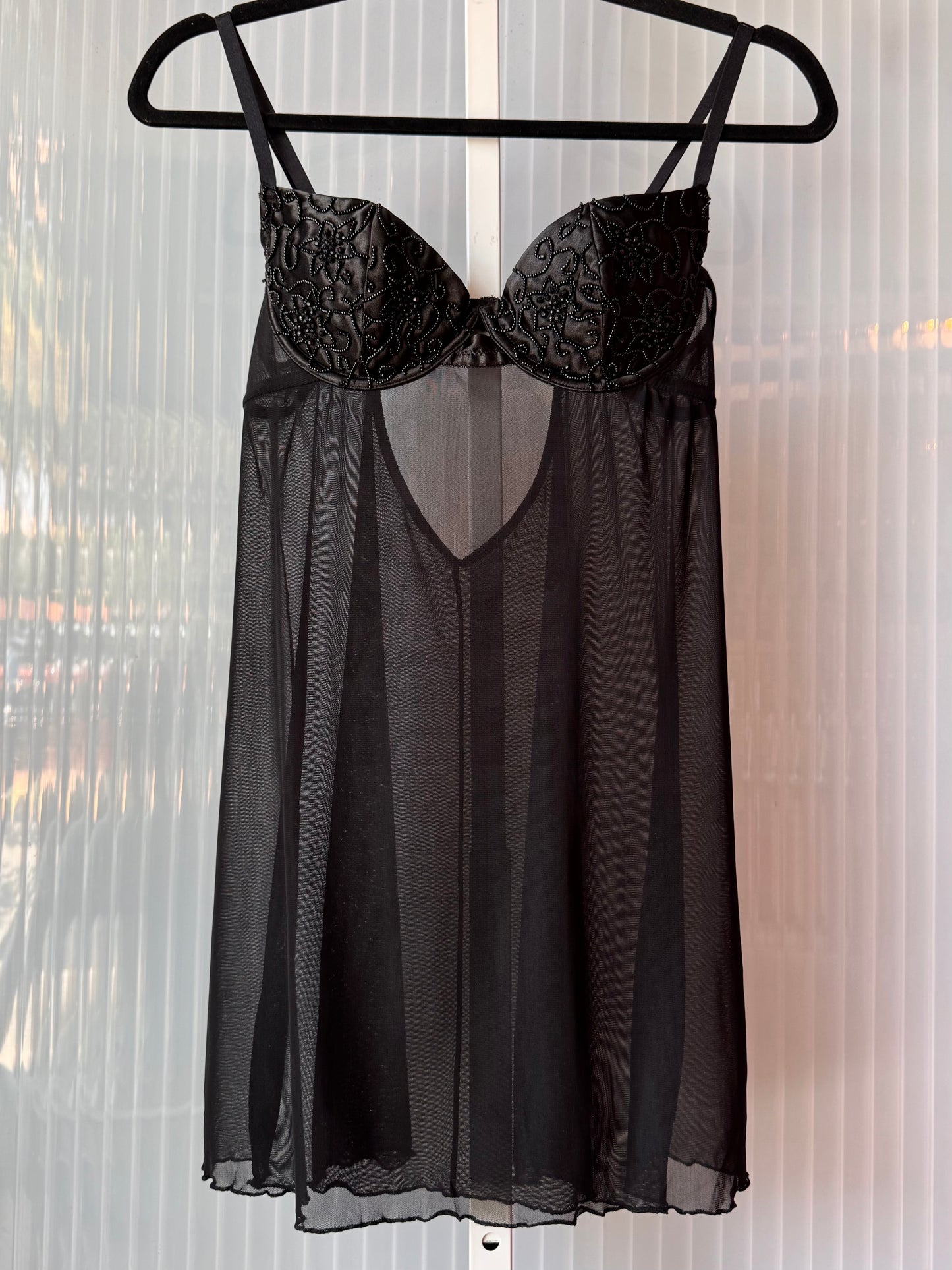 Y2K Fredericks of Hollywood Black Beaded Lingerie