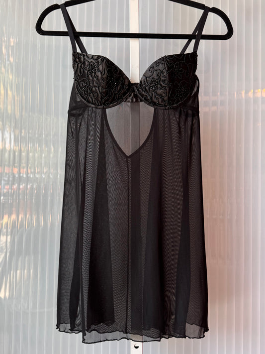 Y2K Fredericks of Hollywood Black Beaded Lingerie