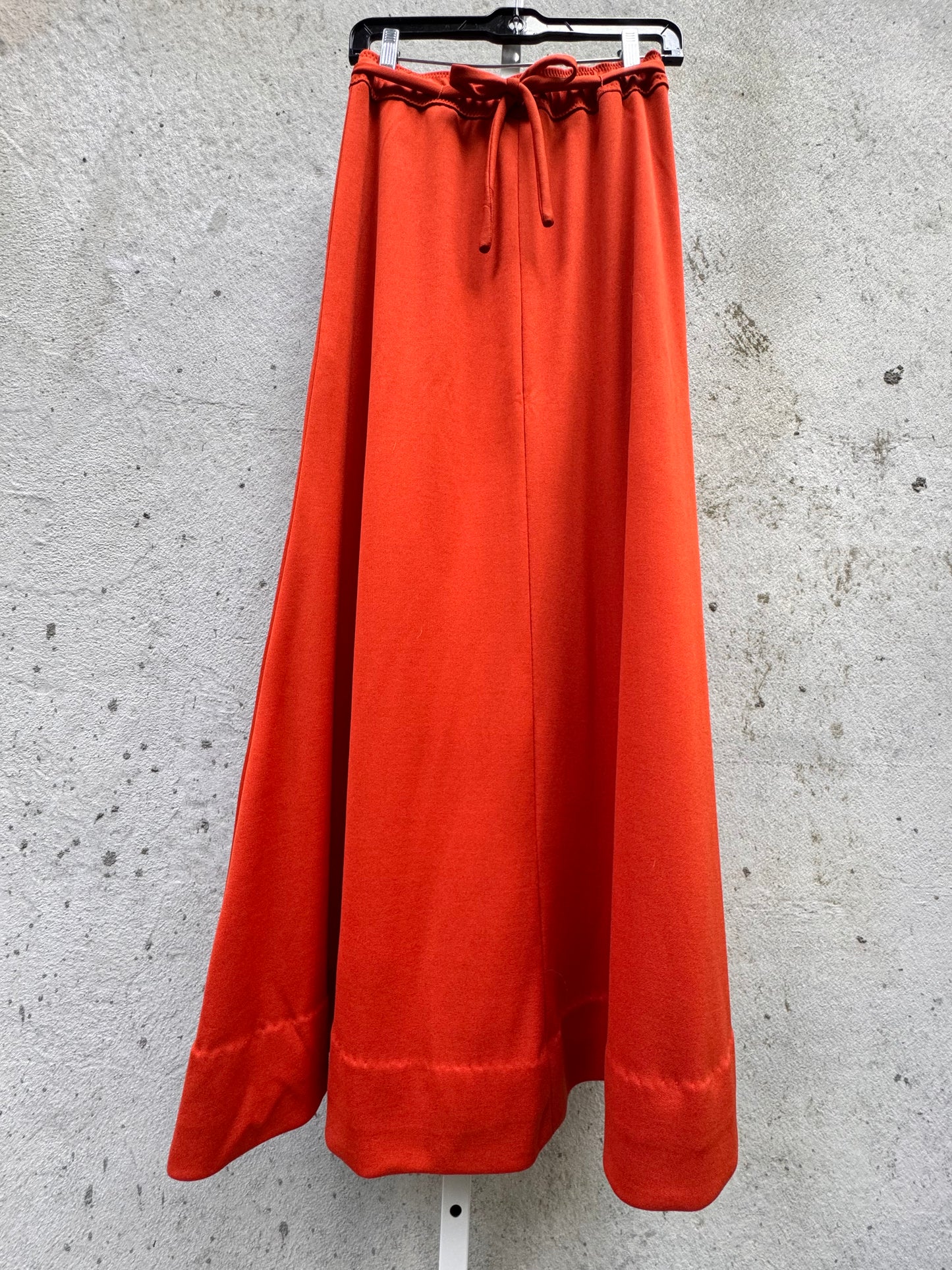 1970s Orange PolyKnit Maxi Skirt