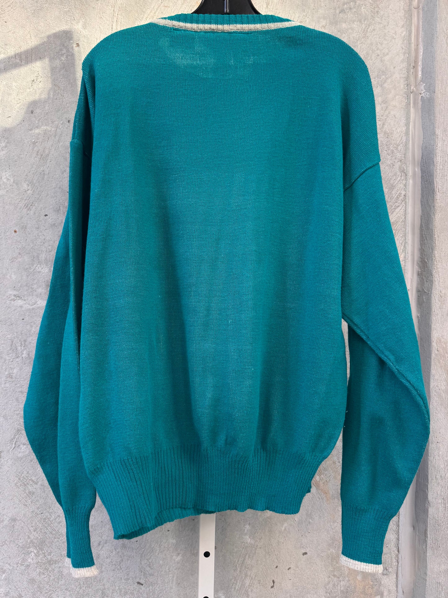 1980s Geometric Patterned Teal Sweater