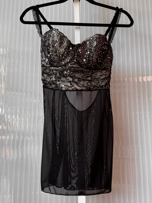 Y2K Fredericks of Hollywood Black & Silver Sequin Lingerie