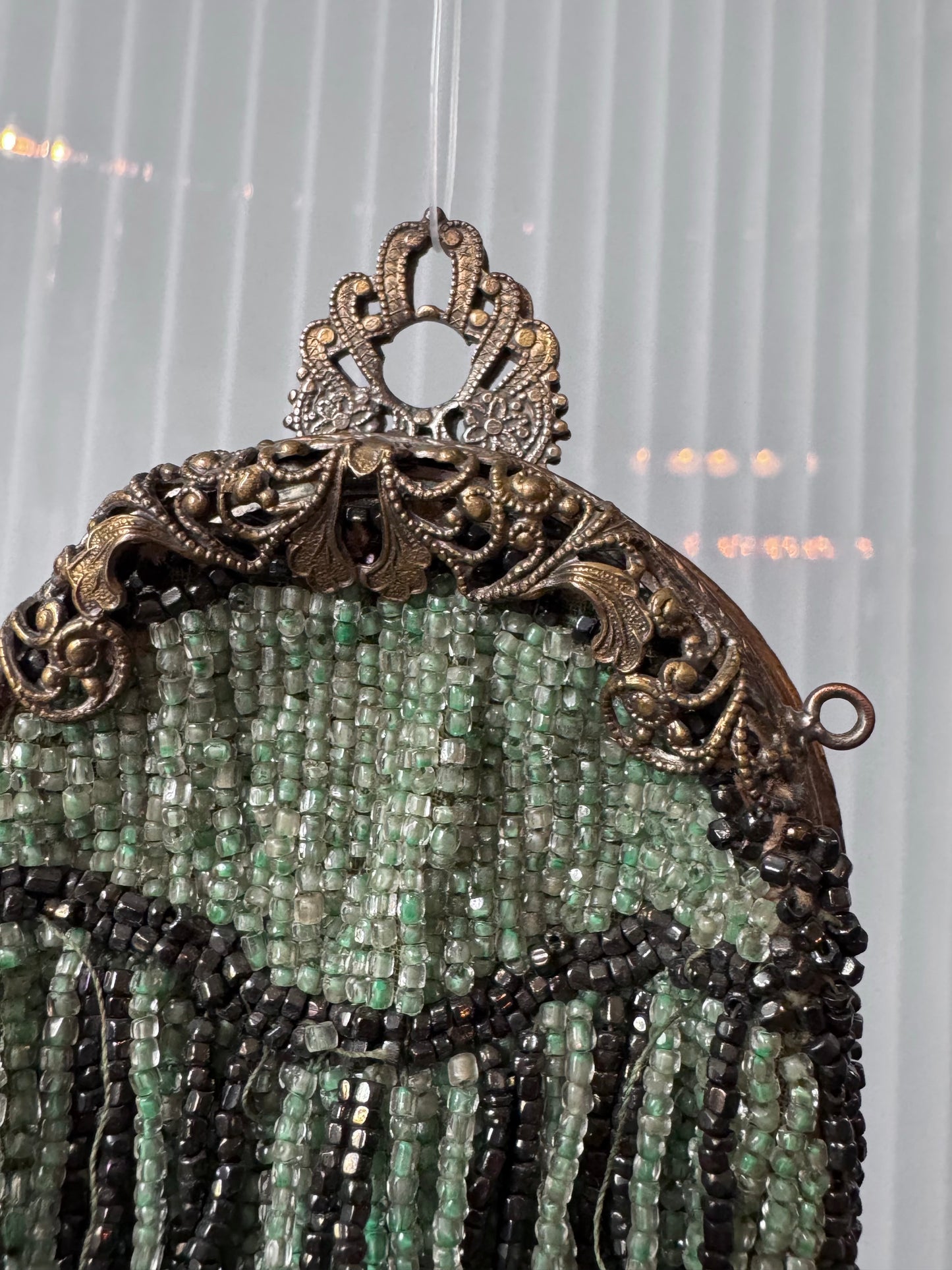 1920s Beaded Teal and Black Flapper Evening Bag