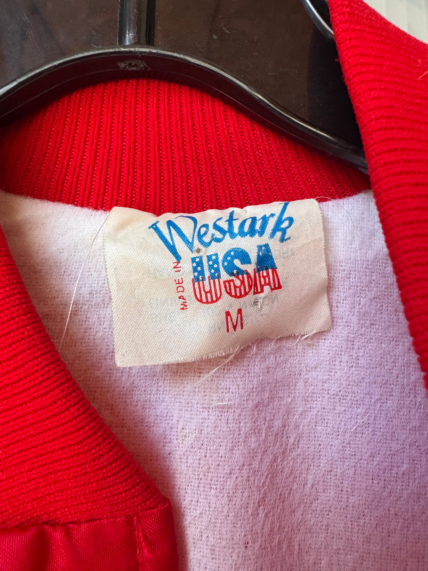 1980s Bright Red Satin Bomber Jacket